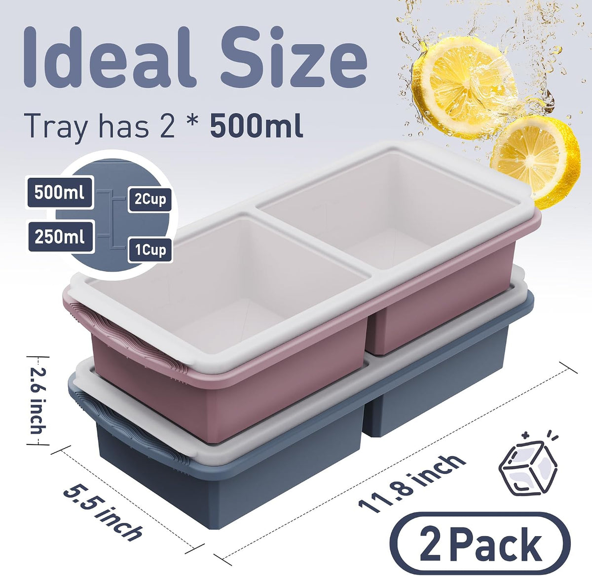 Silicone Freezer Tray With Lid Soup Freezer Container Molds with Steel Reinforced Rim Ice Cube Freezer Molds for Soup, Sauce, Leftovers, Homemade Meal Prep Containers Portion Control Food Storage