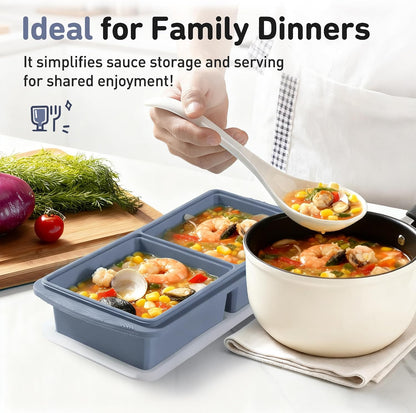 Silicone Freezer Tray With Lid Soup Freezer Container Molds with Steel Reinforced Rim Ice Cube Freezer Molds for Soup, Sauce, Leftovers, Homemade Meal Prep Containers Portion Control Food Storage
