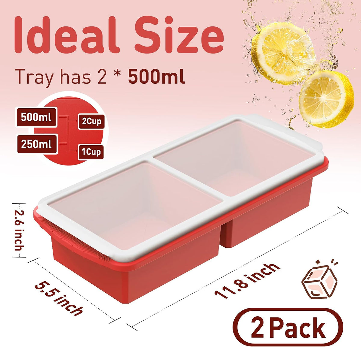 Silicone Freezer Tray With Lid Soup Freezer Container Molds with Steel Reinforced Rim Ice Cube Freezer Molds for Soup, Sauce, Leftovers, Homemade Meal Prep Containers Portion Control Food Storage
