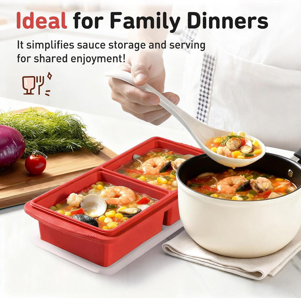Silicone Freezer Tray With Lid Soup Freezer Container Molds with Steel Reinforced Rim Ice Cube Freezer Molds for Soup, Sauce, Leftovers, Homemade Meal Prep Containers Portion Control Food Storage
