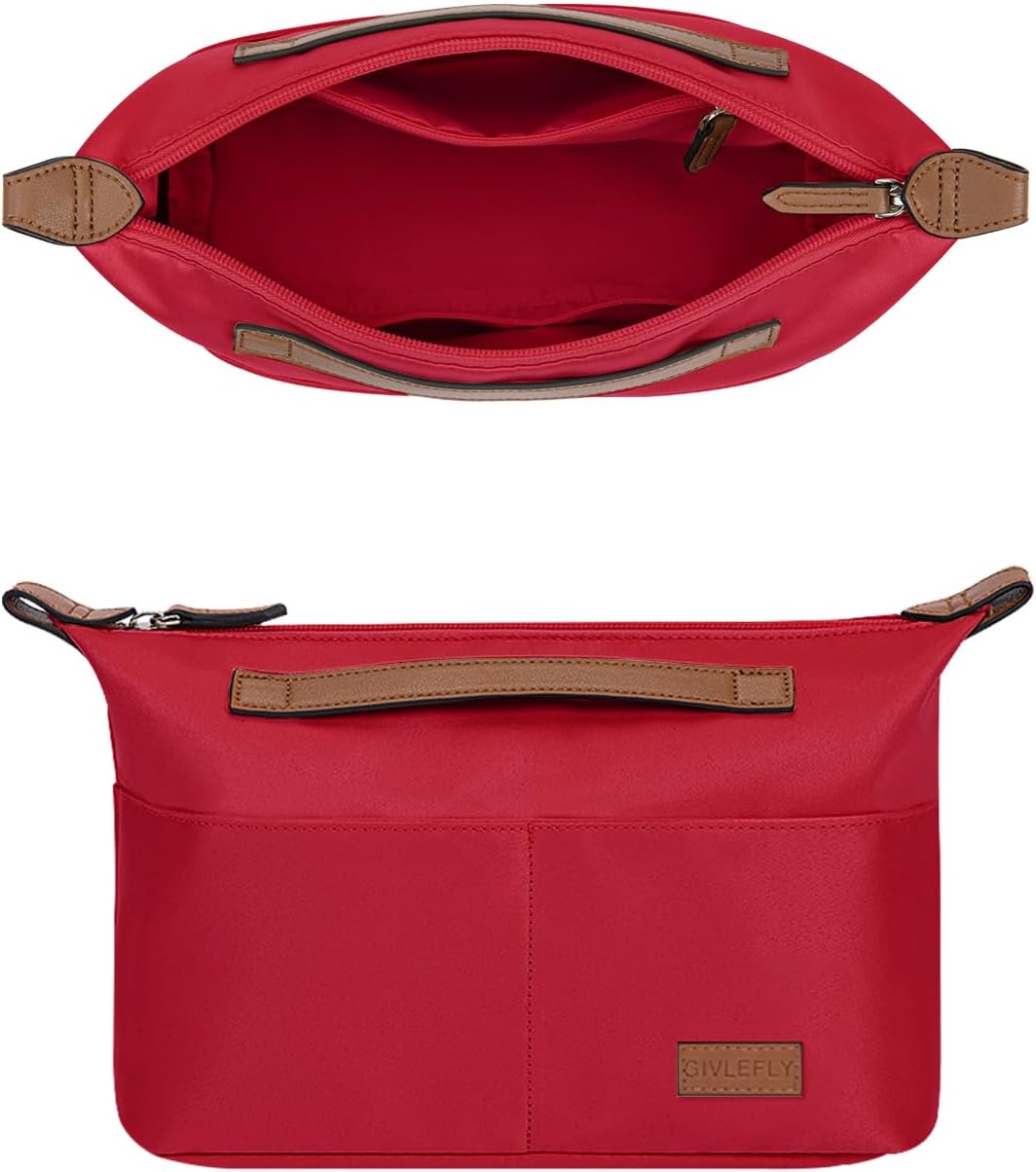 Small Purse Organizer Insert with Zipper, Lightweight Handbag Organizer Insert with Handle, Multiple Pockets for Small Items, Bag Organizer Insert for Tote & Handbags，Red