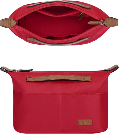 Small Purse Organizer Insert with Zipper, Lightweight Handbag Organizer Insert with Handle, Multiple Pockets for Small Items, Bag Organizer Insert for Tote & Handbags，Red