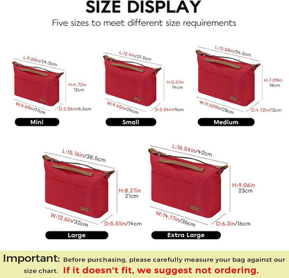 Small Purse Organizer Insert with Zipper, Lightweight Handbag Organizer Insert with Handle, Multiple Pockets for Small Items, Bag Organizer Insert for Tote & Handbags，Red