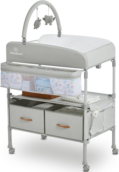 Portable Baby Changing Table with 2 Storage Baskets (Beige)