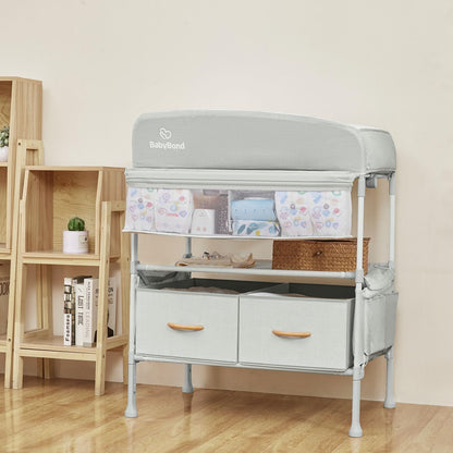 Portable Baby Changing Table with 2 Storage Baskets (Beige)