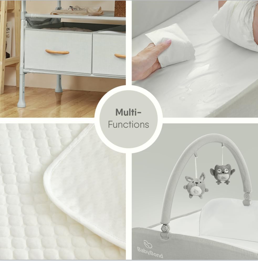 Portable Baby Changing Table with 2 Storage Baskets (Beige)