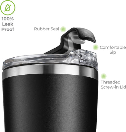 ™ 16 oz Insulated Coffee Tumbler with Leakproof Lid – Stainless Steel, Vacuum Insulated – Keeps Drinks Hot or Cold for Hours – Cupholder Friendly Travel Mug – Purple