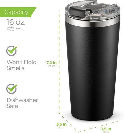 ™ 16 oz Insulated Coffee Tumbler with Leakproof Lid – Stainless Steel, Vacuum Insulated – Keeps Drinks Hot or Cold for Hours – Cupholder Friendly Travel Mug – Purple