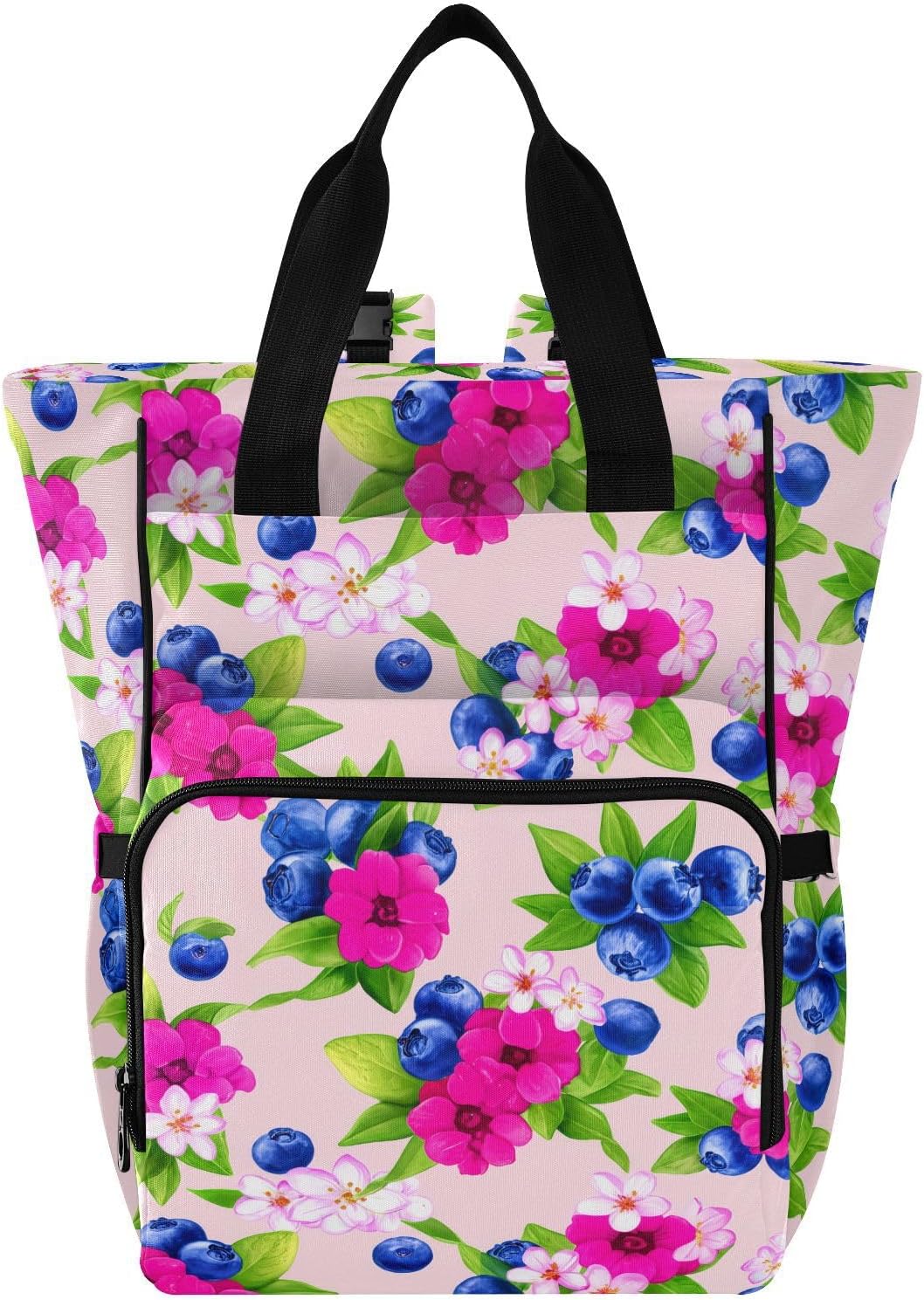 Diaper Bag Backpack, Multifunction Travel Bag for Moms Dads, Baby Changing Bag with Insulted Pockets, Stroller Straps and Side Bottle Pockets Berry Blossom Pattern