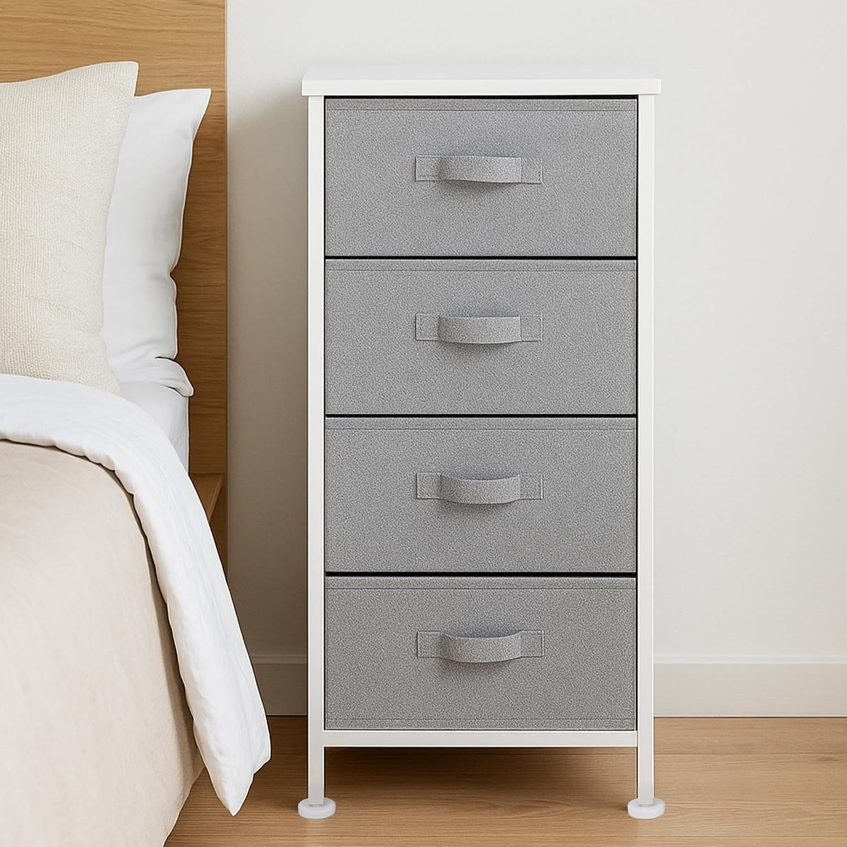 Fabric 4-Drawer Storage Organizer Unit for Closet, Bedroom, White