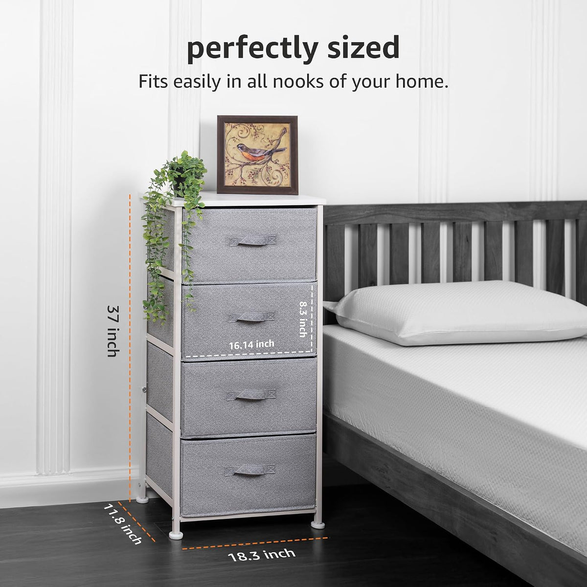 Fabric 4-Drawer Storage Organizer Unit for Closet, Bedroom, White