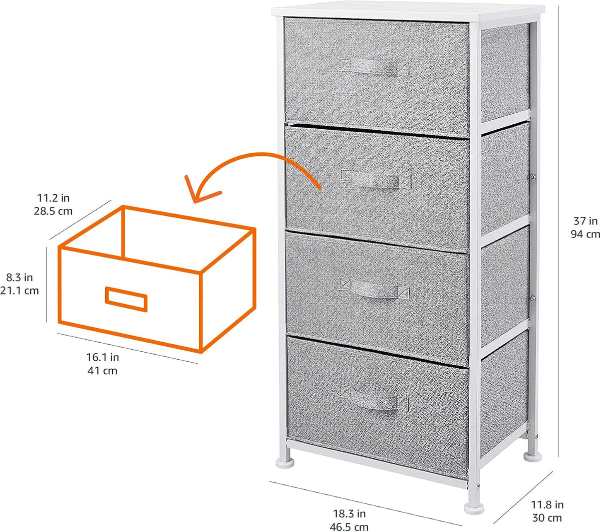 Fabric 4-Drawer Storage Organizer Unit for Closet, Bedroom, White