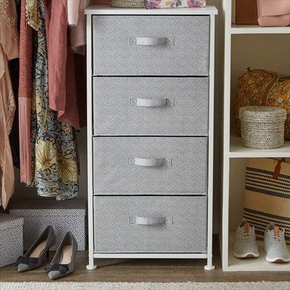 Fabric 4-Drawer Storage Organizer Unit for Closet, Bedroom, White