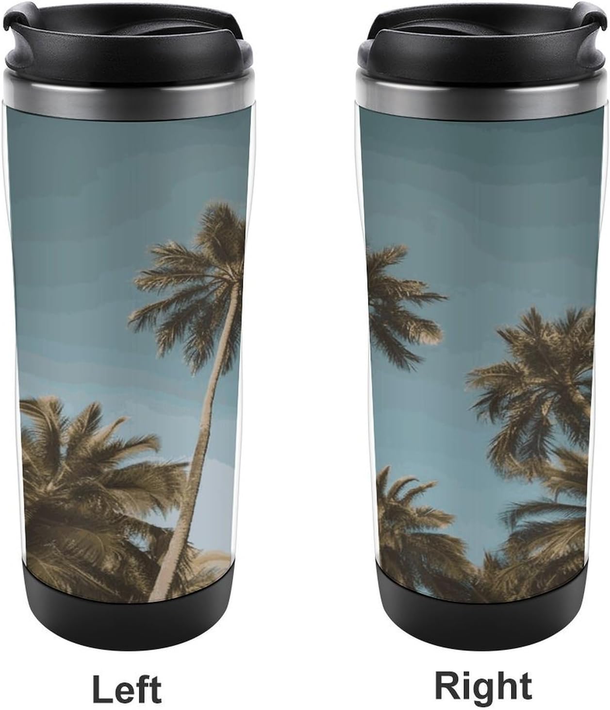 13oz Insulated Travel Coffee Mug Reusable Coffee Cup Water Bottle | Tall Tropical Palm Trees Travel Mug with Leak Proof Lid Double Wall Stainless Steel Coffee Tumbler Personalized Gift