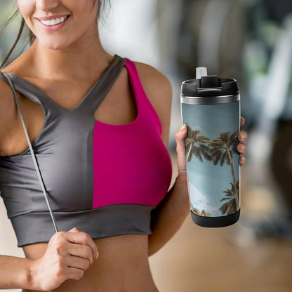 13oz Insulated Travel Coffee Mug Reusable Coffee Cup Water Bottle | Tall Tropical Palm Trees Travel Mug with Leak Proof Lid Double Wall Stainless Steel Coffee Tumbler Personalized Gift