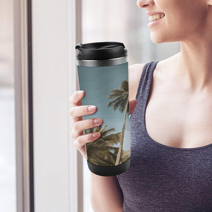 13oz Insulated Travel Coffee Mug Reusable Coffee Cup Water Bottle | Tall Tropical Palm Trees Travel Mug with Leak Proof Lid Double Wall Stainless Steel Coffee Tumbler Personalized Gift