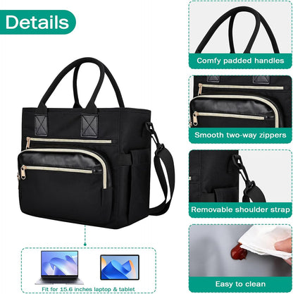 Pomodeee Insulated Lunch Bag for Women, Leakproof Tote with Strap & Cup Holder