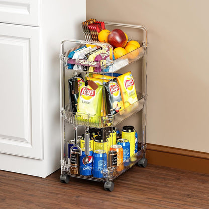 Clear 3 Tier Rolling Utility Cart with Wheels,Modern Bedside Cart for Baby Essentials,Nursery,Diaper Caddy,Baby Supplies,Rolling Storage Carts for Living Room,Bathroom,Kitchen,Book Cart