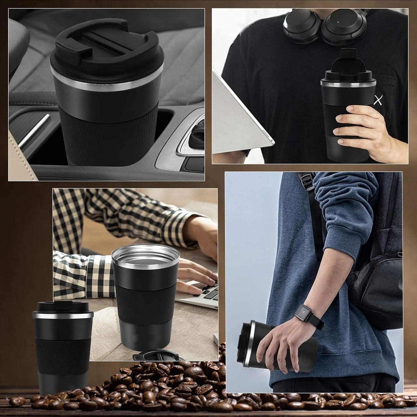 Coffee Mug 12oz - Insulated Travel Mug Spill Proof with Leakproof Lid Vacuum Stainless Steel Travel Coffee Mug Water Tumbler to GO, Reusable Coffee Cup for Men and Women for Hot & Cold Drinks