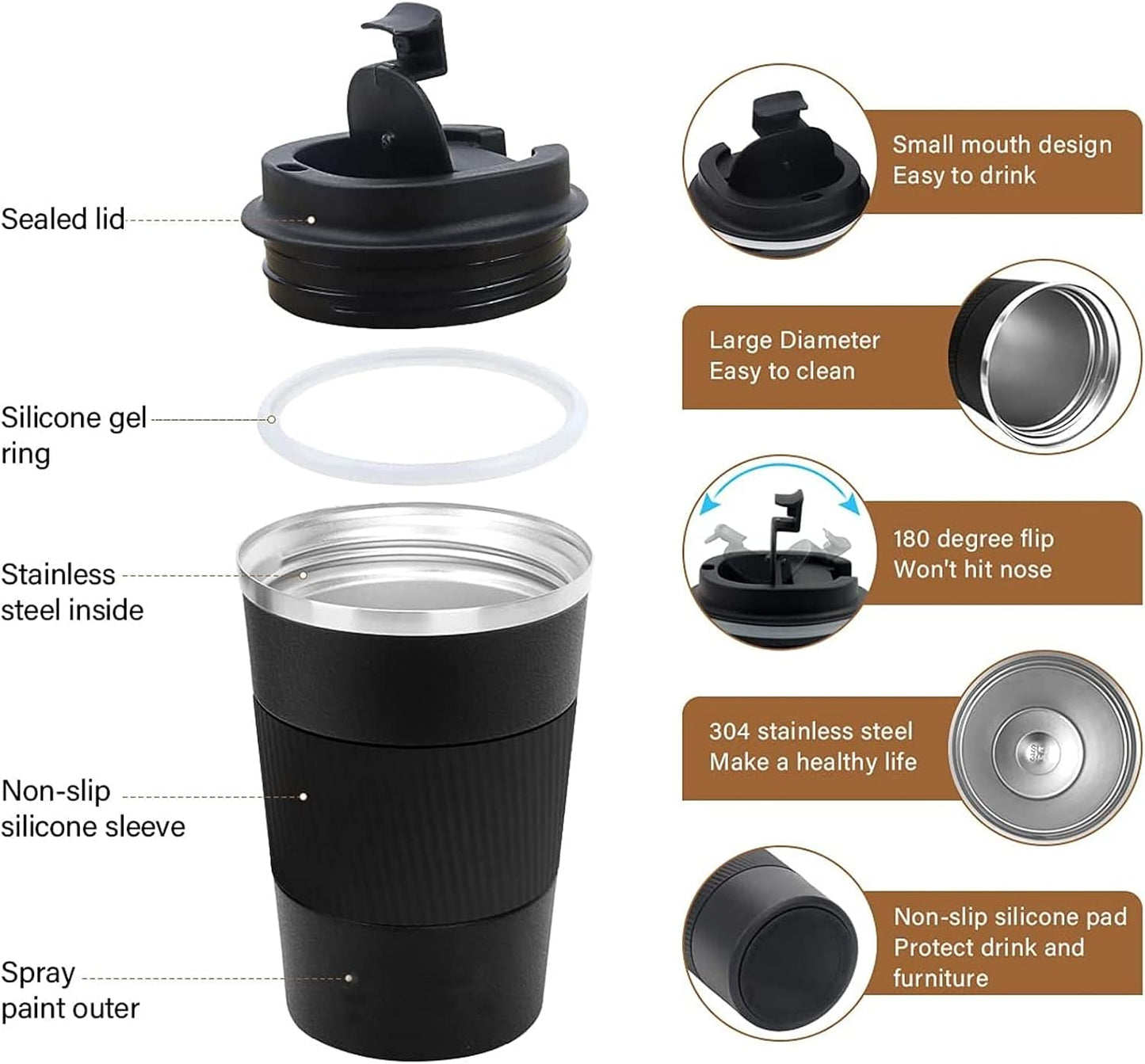 Coffee Mug 12oz - Insulated Travel Mug Spill Proof with Leakproof Lid Vacuum Stainless Steel Travel Coffee Mug Water Tumbler to GO, Reusable Coffee Cup for Men and Women for Hot & Cold Drinks