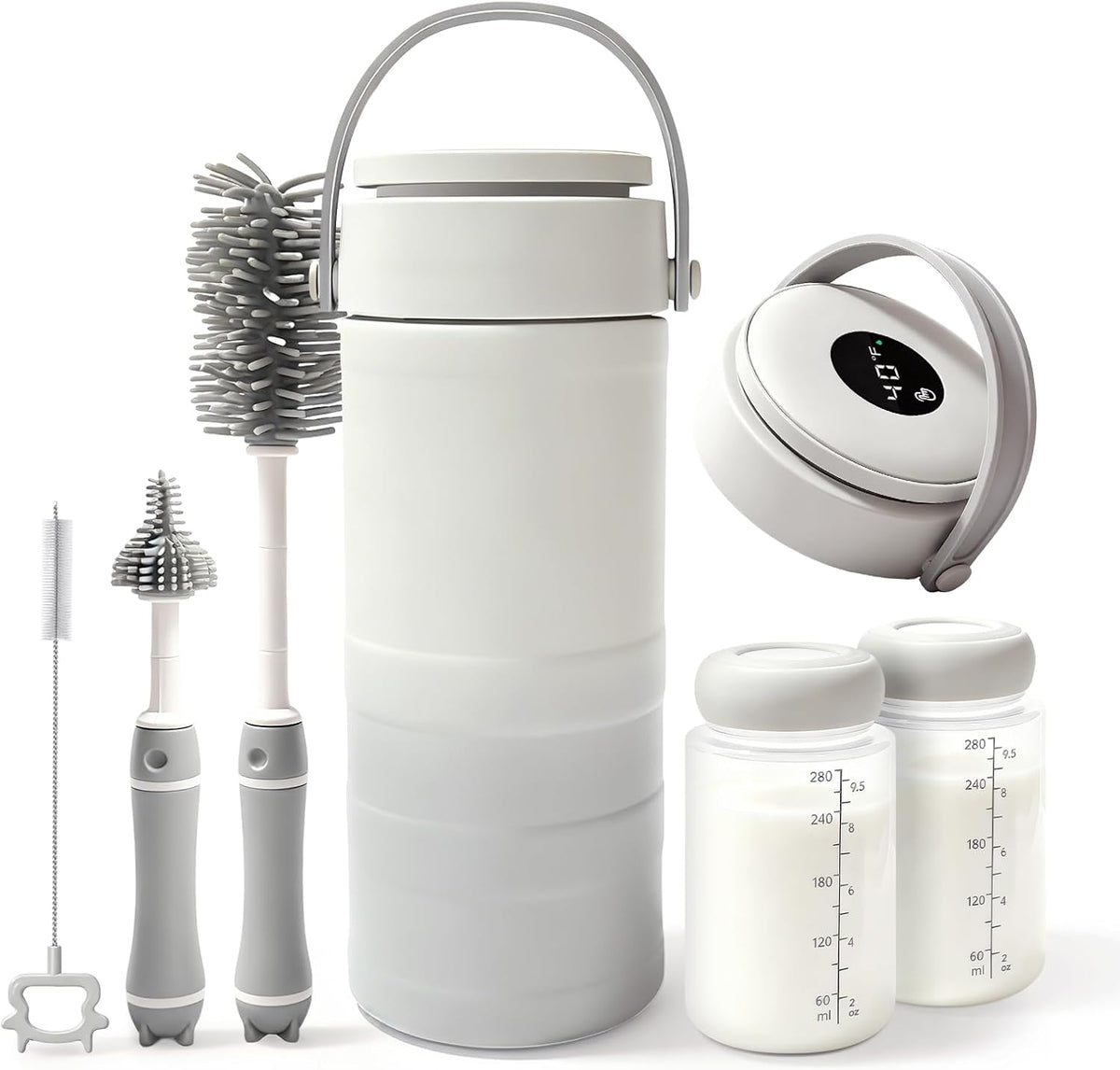 Portable Breast Milk Cooler – 22oz Breastmilk Chiller with Temp Display, 360° Total Cooling Keeps Fresh 24H, Large-Capacity for Travel/Outdoor, Set Includes + Brush 2 Milk Bottles