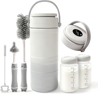 Portable Breast Milk Cooler – 22oz Breastmilk Chiller with Temp Display, 360° Total Cooling Keeps Fresh 24H, Large-Capacity for Travel/Outdoor, Set Includes + Brush 2 Milk Bottles