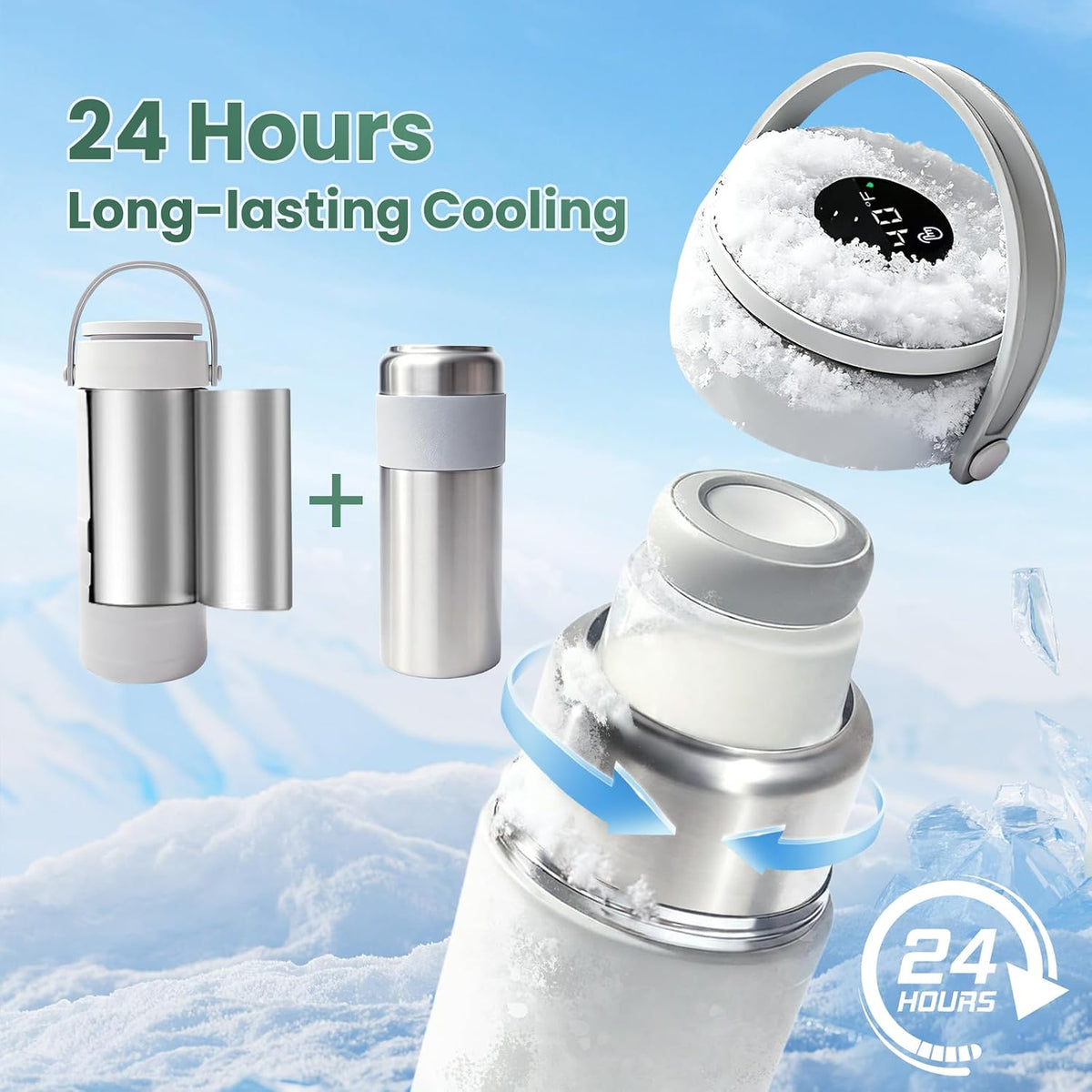Portable Breast Milk Cooler – 22oz Breastmilk Chiller with Temp Display, 360° Total Cooling Keeps Fresh 24H, Large-Capacity for Travel/Outdoor, Set Includes + Brush 2 Milk Bottles