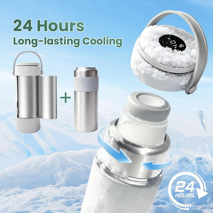 Portable Breast Milk Cooler – 22oz Breastmilk Chiller with Temp Display, 360° Total Cooling Keeps Fresh 24H, Large-Capacity for Travel/Outdoor, Set Includes + Brush 2 Milk Bottles
