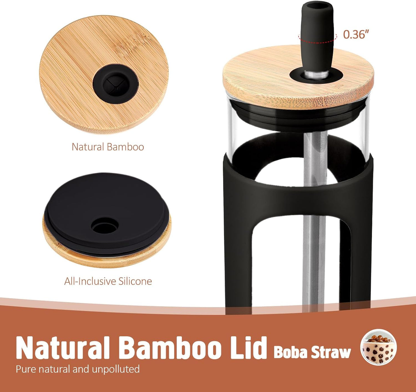 20oz Glass Tumbler with Straw and Lid, Iced Coffee Cups with Bamboo Lids, Glass Cups for Cold Drinks, Smoothie Cup with Silicone Sleeve for Travel, Work, BPA FREE-Olive - Colors B
