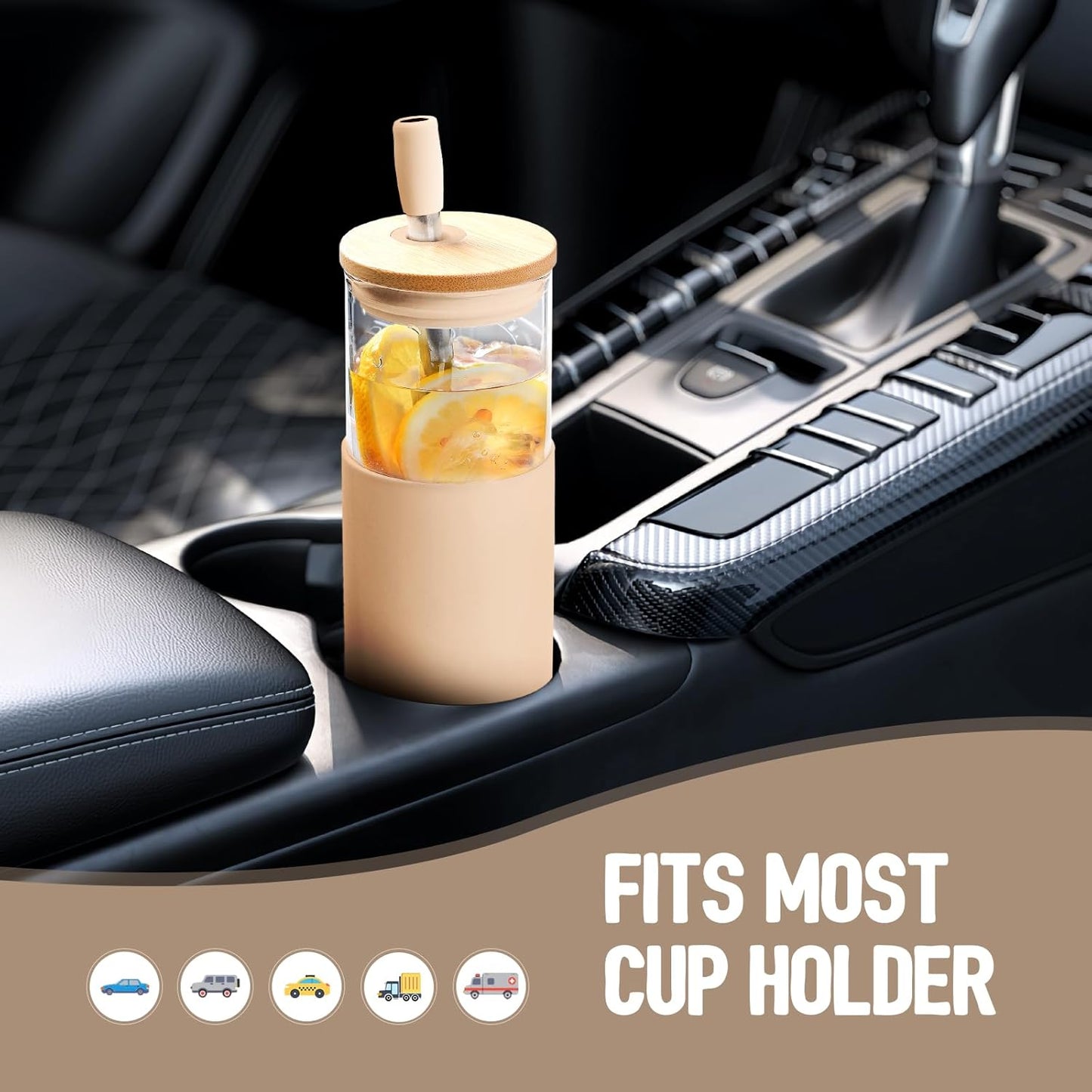 20oz Glass Tumbler with Straw and Lid, Iced Coffee Cups with Bamboo Lids, Glass Cups for Cold Drinks, Smoothie Cup with Silicone Sleeve for Travel, Work, BPA FREE-Olive - Colors B