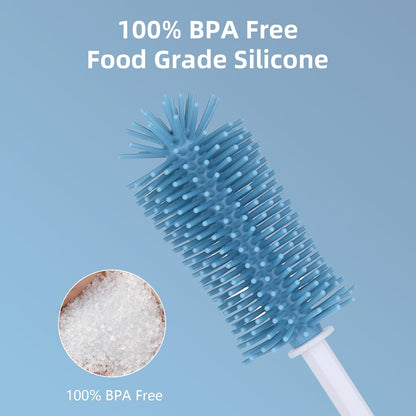 3 in 1 Silicone Bottle Brush Set, Baby Bottle Cleaning Kit with Nipple Brush & Straw Cleaner, BPA-Free Food-Grade Dishwasher Safe Travel Bottle Brush for Baby Bottles, Sippy Cups