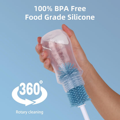 3 in 1 Silicone Bottle Brush Set, Baby Bottle Cleaning Kit with Nipple Brush & Straw Cleaner, BPA-Free Food-Grade Dishwasher Safe Travel Bottle Brush for Baby Bottles, Sippy Cups