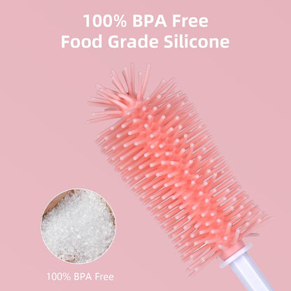 3 in 1 Silicone Bottle Brush Set, Baby Bottle Cleaning Kit with Nipple Brush & Straw Cleaner, BPA-Free Food-Grade Dishwasher Safe Travel Bottle Brush for Baby Bottles, Sippy Cups