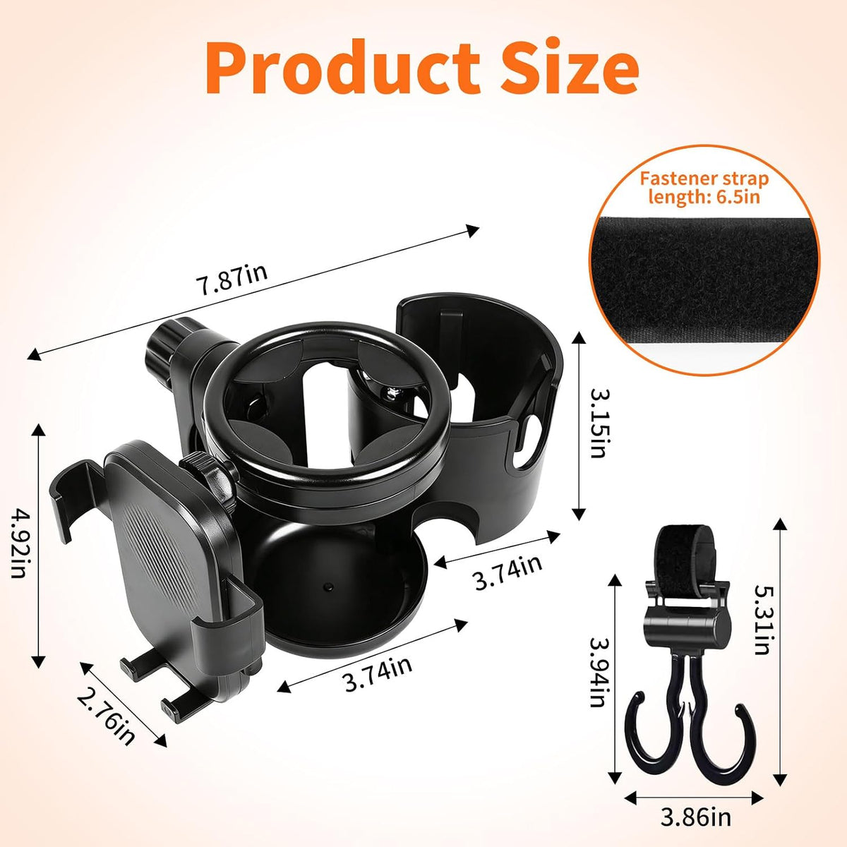 3-in-1 Stroller Cup Holder with Double Hooks, with Phone Stand, Folding Into A Single Cup Holder, Suitable for Wheelchairs, Strollers, Bicycles, Walkers, Scooter
