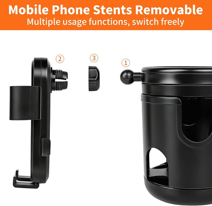 3-in-1 Stroller Cup Holder with Double Hooks, with Phone Stand, Folding Into A Single Cup Holder, Suitable for Wheelchairs, Strollers, Bicycles, Walkers, Scooter