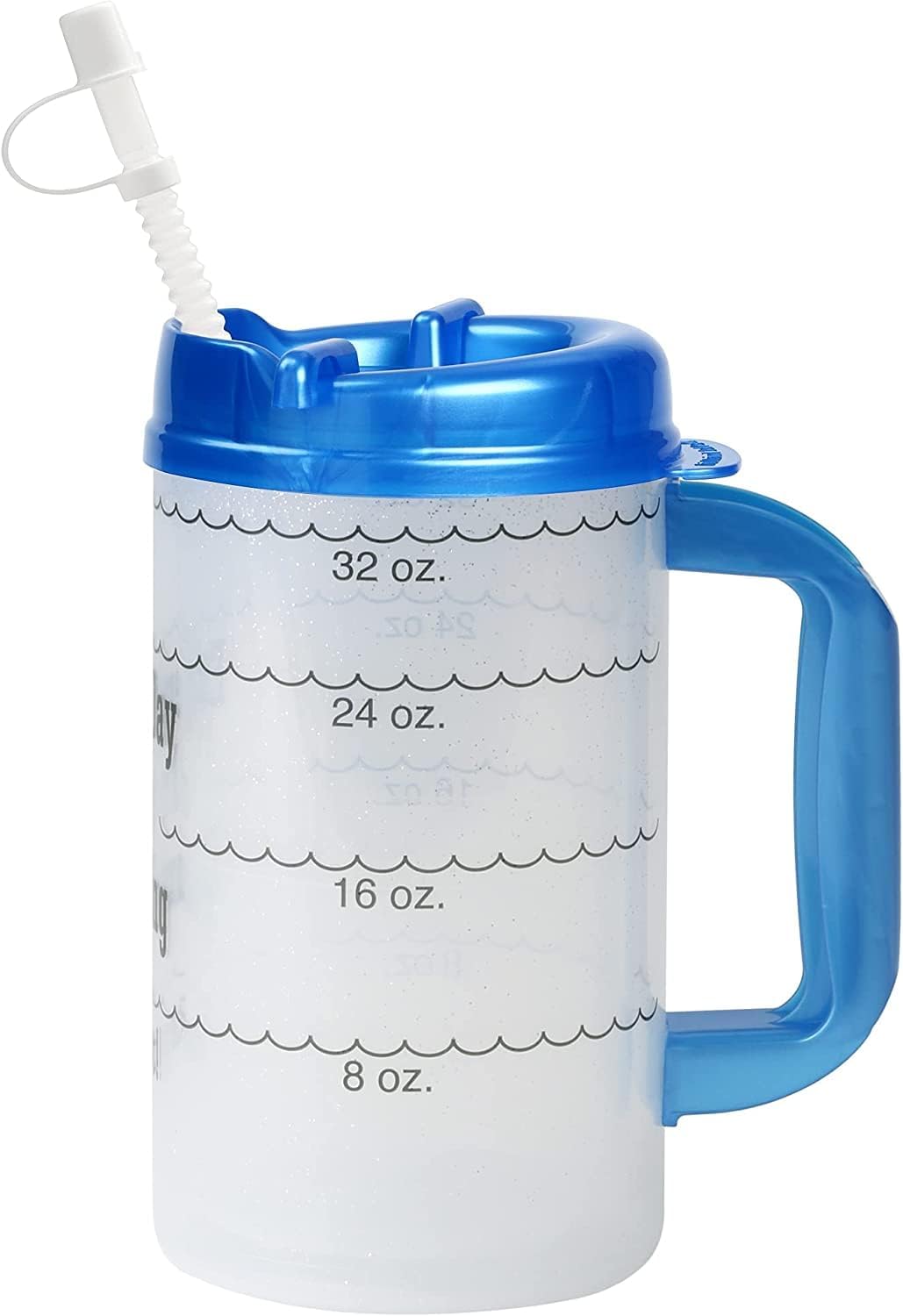 Water Tracking Large Hospital Mug for Daily Intake Measuring Every Day I'm Guzzling - Flexible Straw with Cap, 32 oz Teal with Lid and Handle, Insulated Clear Cup with Ounces Marked