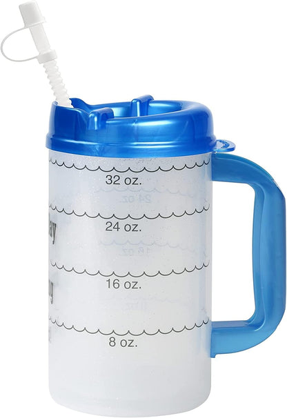 Water Tracking Large Hospital Mug for Daily Intake Measuring Every Day I'm Guzzling - Flexible Straw with Cap, 32 oz Teal with Lid and Handle, Insulated Clear Cup with Ounces Marked
