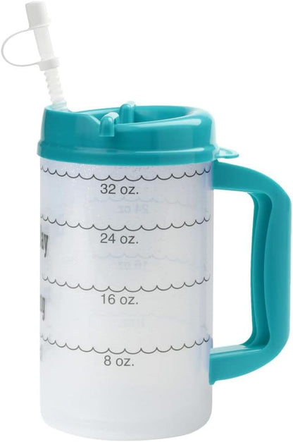 Water Tracking Large Hospital Mug for Daily Intake Measuring Every Day I'm Guzzling - Flexible Straw with Cap, 32 oz Teal with Lid and Handle, Insulated Clear Cup with Ounces Marked