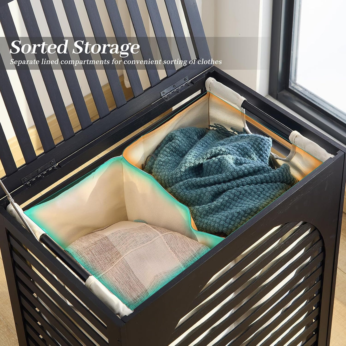Laundry Hamper with Lid, Bamboo Clothes Laundry Basket with Handles, Removable 2-Section Liner bag, Hampers for Bedroom Aesthetic, Large Storage for Bath Towel, Sheets or Toys, Home (Natural)