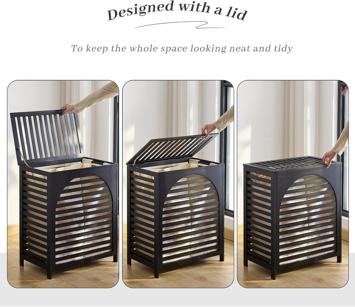 Laundry Hamper with Lid, Bamboo Clothes Laundry Basket with Handles, Removable 2-Section Liner bag, Hampers for Bedroom Aesthetic, Large Storage for Bath Towel, Sheets or Toys, Home (Natural)