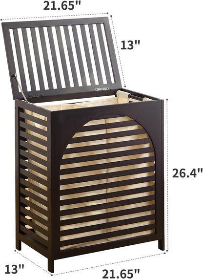 Laundry Hamper with Lid, Bamboo Clothes Laundry Basket with Handles, Removable 2-Section Liner bag, Hampers for Bedroom Aesthetic, Large Storage for Bath Towel, Sheets or Toys, Home (Natural)