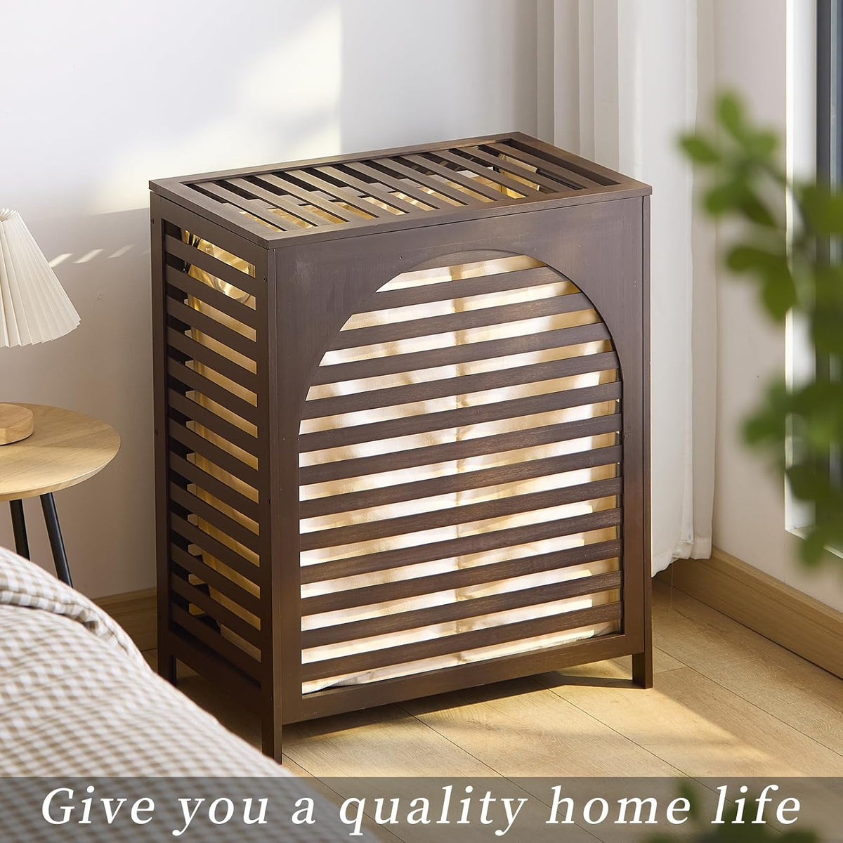 Laundry Hamper with Lid, Bamboo Clothes Laundry Basket with Handles, Removable 2-Section Liner bag, Hampers for Bedroom Aesthetic, Large Storage for Bath Towel, Sheets or Toys, Home (Natural)