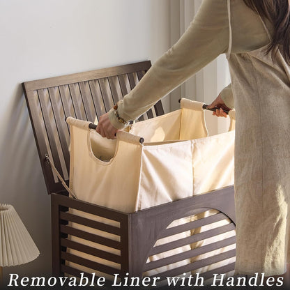Laundry Hamper with Lid, Bamboo Clothes Laundry Basket with Handles, Removable 2-Section Liner bag, Hampers for Bedroom Aesthetic, Large Storage for Bath Towel, Sheets or Toys, Home (Natural)
