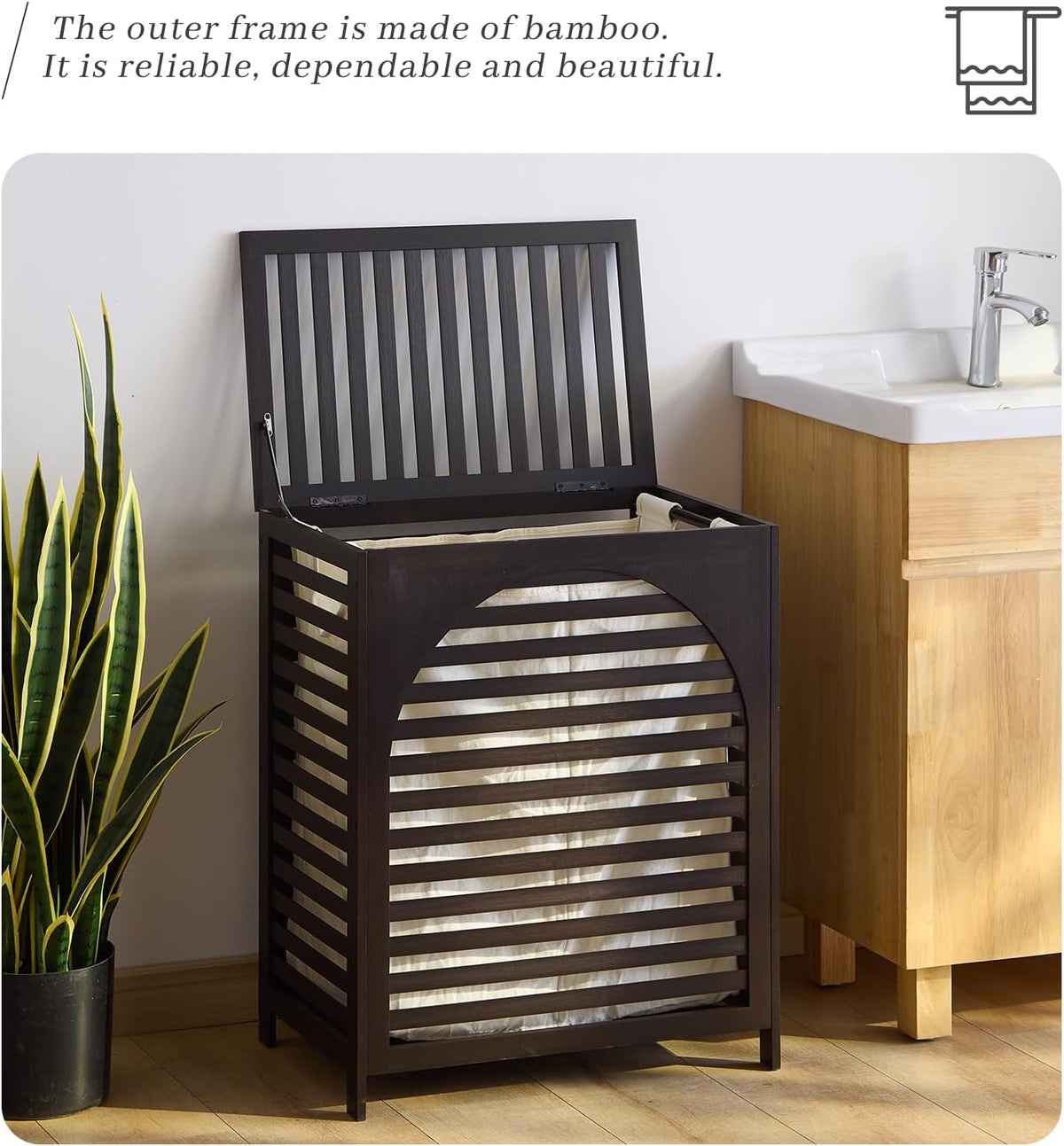 Laundry Hamper with Lid, Bamboo Clothes Laundry Basket with Handles, Removable 2-Section Liner bag, Hampers for Bedroom Aesthetic, Large Storage for Bath Towel, Sheets or Toys, Home (Natural)