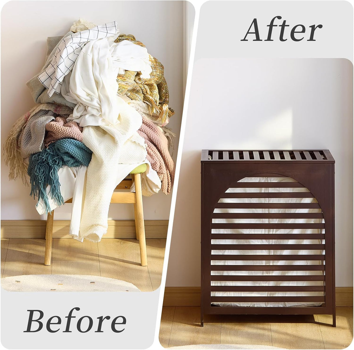 Laundry Hamper with Lid, Bamboo Clothes Laundry Basket with Handles, Removable 2-Section Liner bag, Hampers for Bedroom Aesthetic, Large Storage for Bath Towel, Sheets or Toys, Home (Natural)
