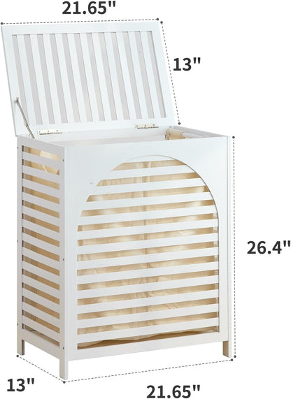 Laundry Hamper with Lid, Bamboo Clothes Laundry Basket with Handles, Removable 2-Section Liner bag, Hampers for Bedroom Aesthetic, Large Storage for Bath Towel, Sheets or Toys, Home (Natural)