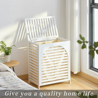 Laundry Hamper with Lid, Bamboo Clothes Laundry Basket with Handles, Removable 2-Section Liner bag, Hampers for Bedroom Aesthetic, Large Storage for Bath Towel, Sheets or Toys, Home (Natural)