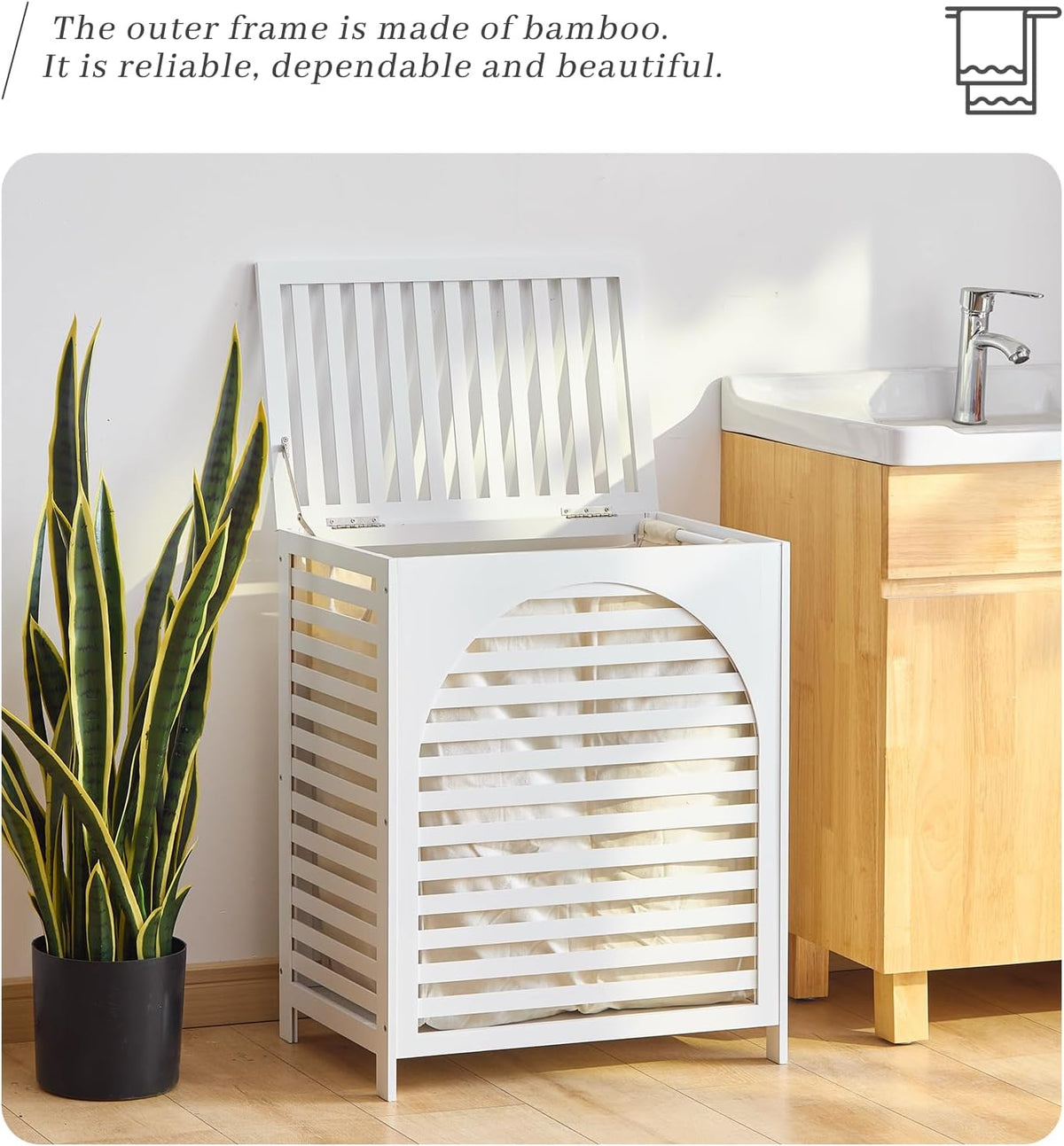 Laundry Hamper with Lid, Bamboo Clothes Laundry Basket with Handles, Removable 2-Section Liner bag, Hampers for Bedroom Aesthetic, Large Storage for Bath Towel, Sheets or Toys, Home (Natural)