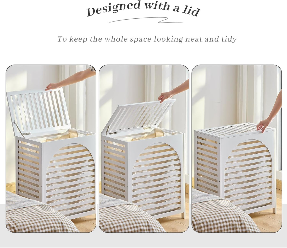 Laundry Hamper with Lid, Bamboo Clothes Laundry Basket with Handles, Removable 2-Section Liner bag, Hampers for Bedroom Aesthetic, Large Storage for Bath Towel, Sheets or Toys, Home (Natural)
