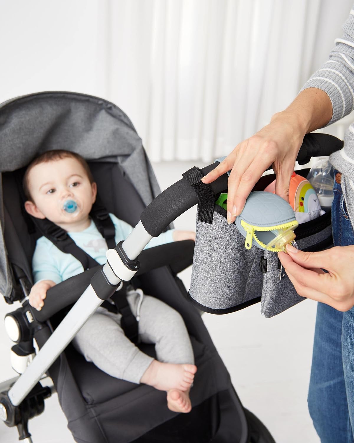 Baby Silicone Pacifier Holder Case with Easy-Access Opening and Strap, Fits 2 Pacifiers, Oat
